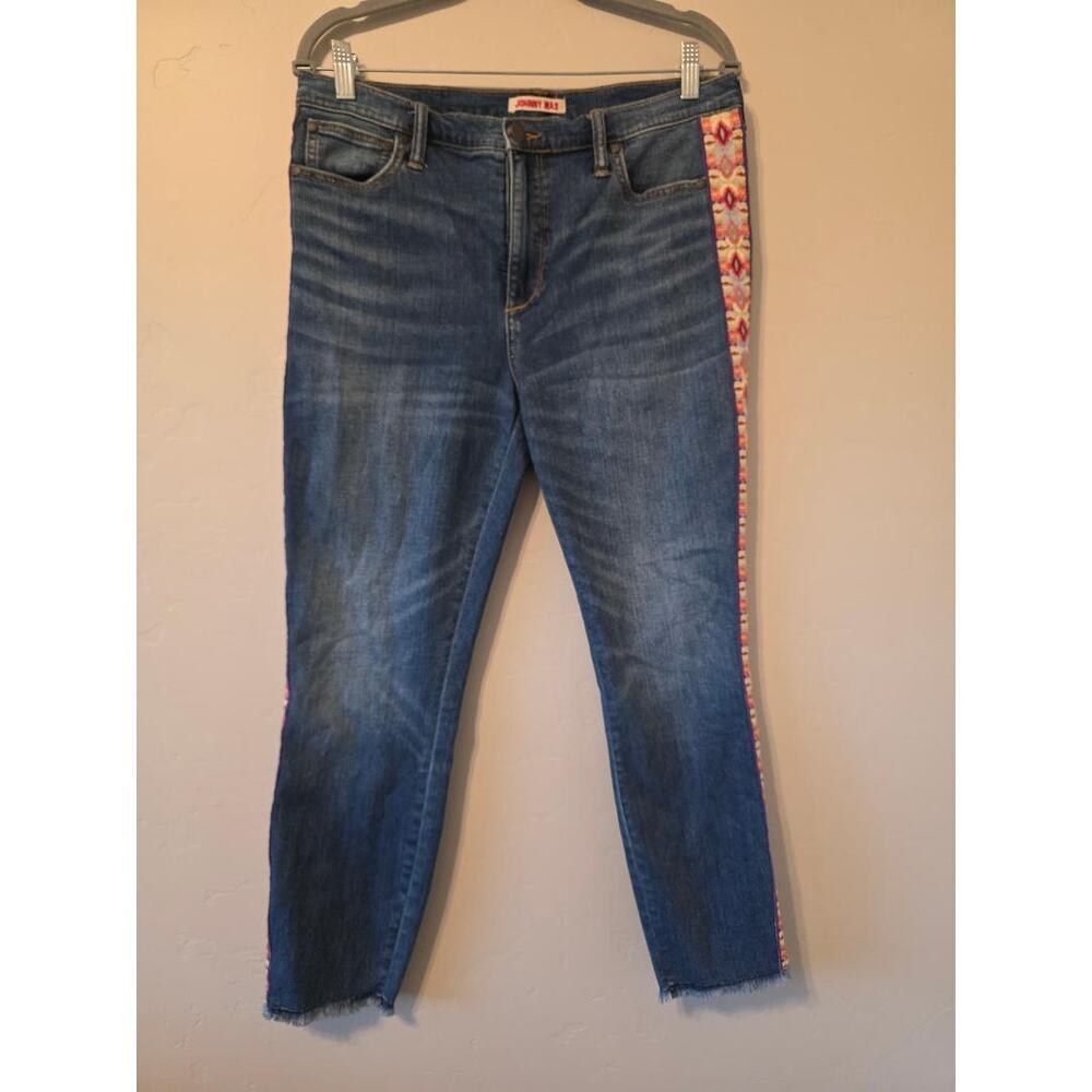 Johnny Was Phoebe Skinny Jeans Size 30 Embroidered Stripe Boho Stretch Mid Rise